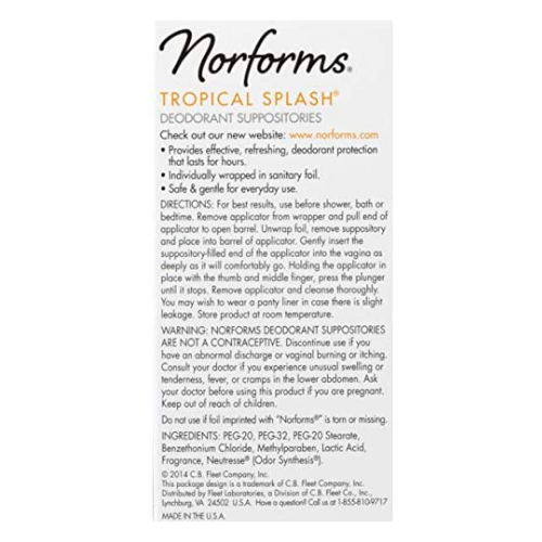 Norforms Tropical Splash Deodorant Suppositories, 12 Count