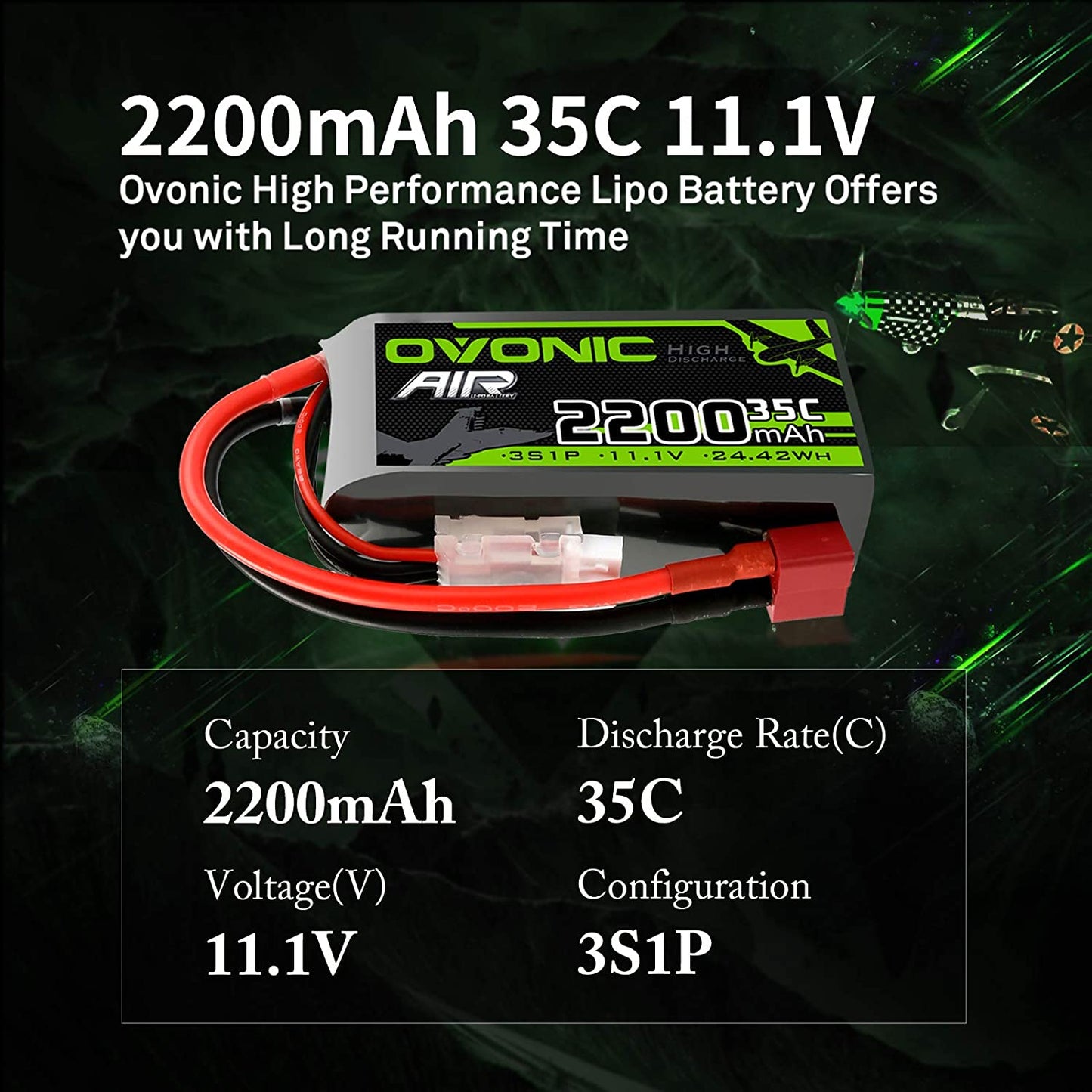 Ovonic 3s Lipo Battery 25C 2200mAh 11.1V Lipo Battery with Dean-Style T Connector for Airplane RC Quadcopter Helicopter FPV Drone (2 pack)