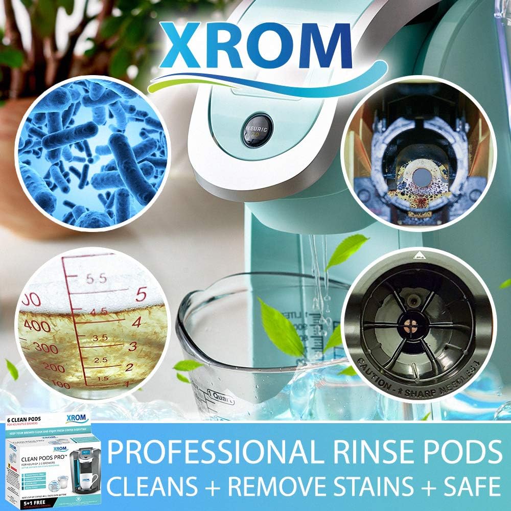 XROM Cleaning Pods Compatible With All Keurig K - Cup 2.0 Brewers, 6 Cup