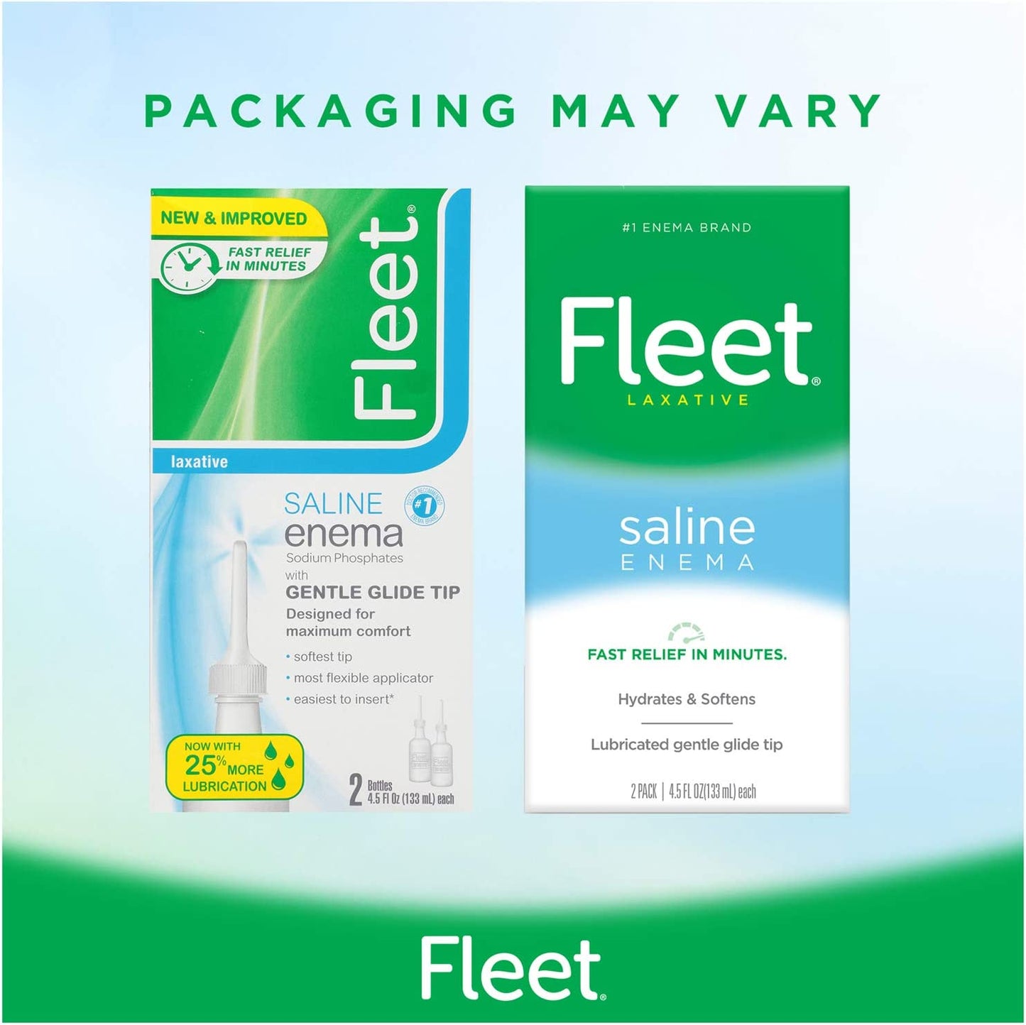 Fleet Laxative Saline Enema Fast Relief In Minutes Hydrates & Softens 2 Bottles - 133ml Each