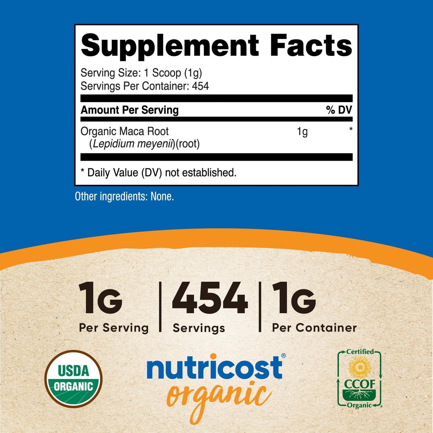 Nutricost Organic Maca Root Unflavored Powder Supplement 16.2 oz / 454g