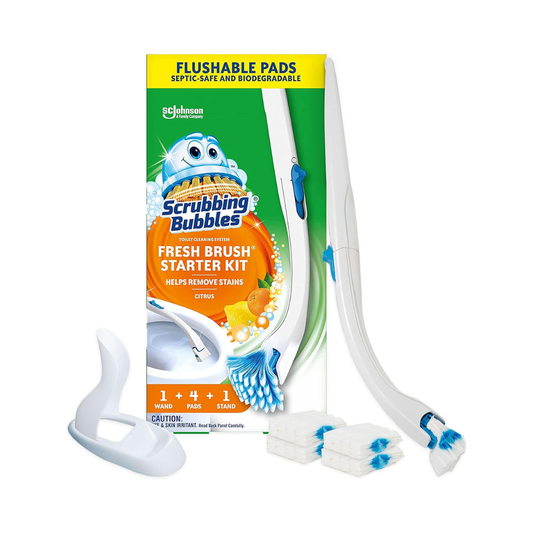 SC Johnson Scrubbing Bubbles Toilet Cleaning System Citrus Scent (1 Wand, 4 Pads, 1 Stand)