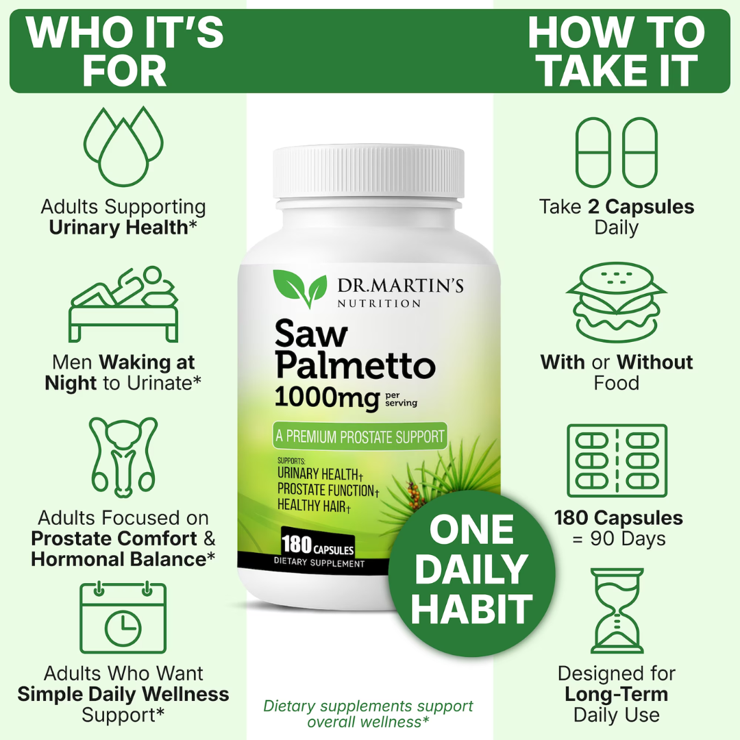 Dr. Martin's Saw Palmetto for Men 1,000 mg, 180 Capsules