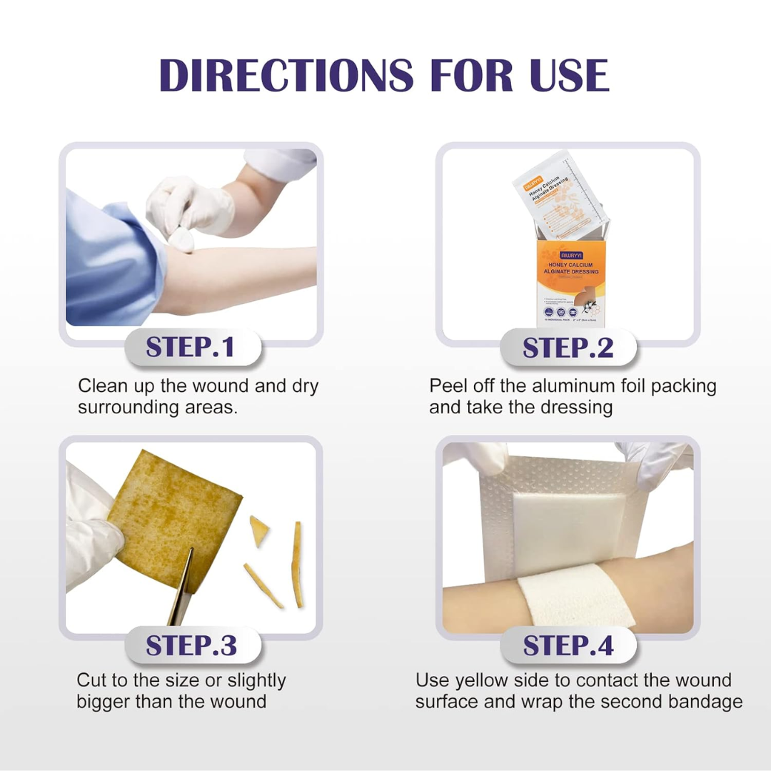 AIWRYYI Honey Calcium Alginate Wound Dressing 2" x 2", 1 Piece