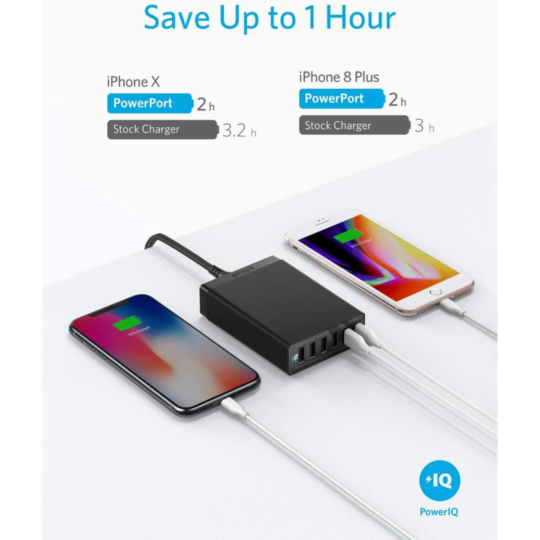 Anker 6 Port USB Wall Charger 60W Charging Station Multi USB Charger, Black