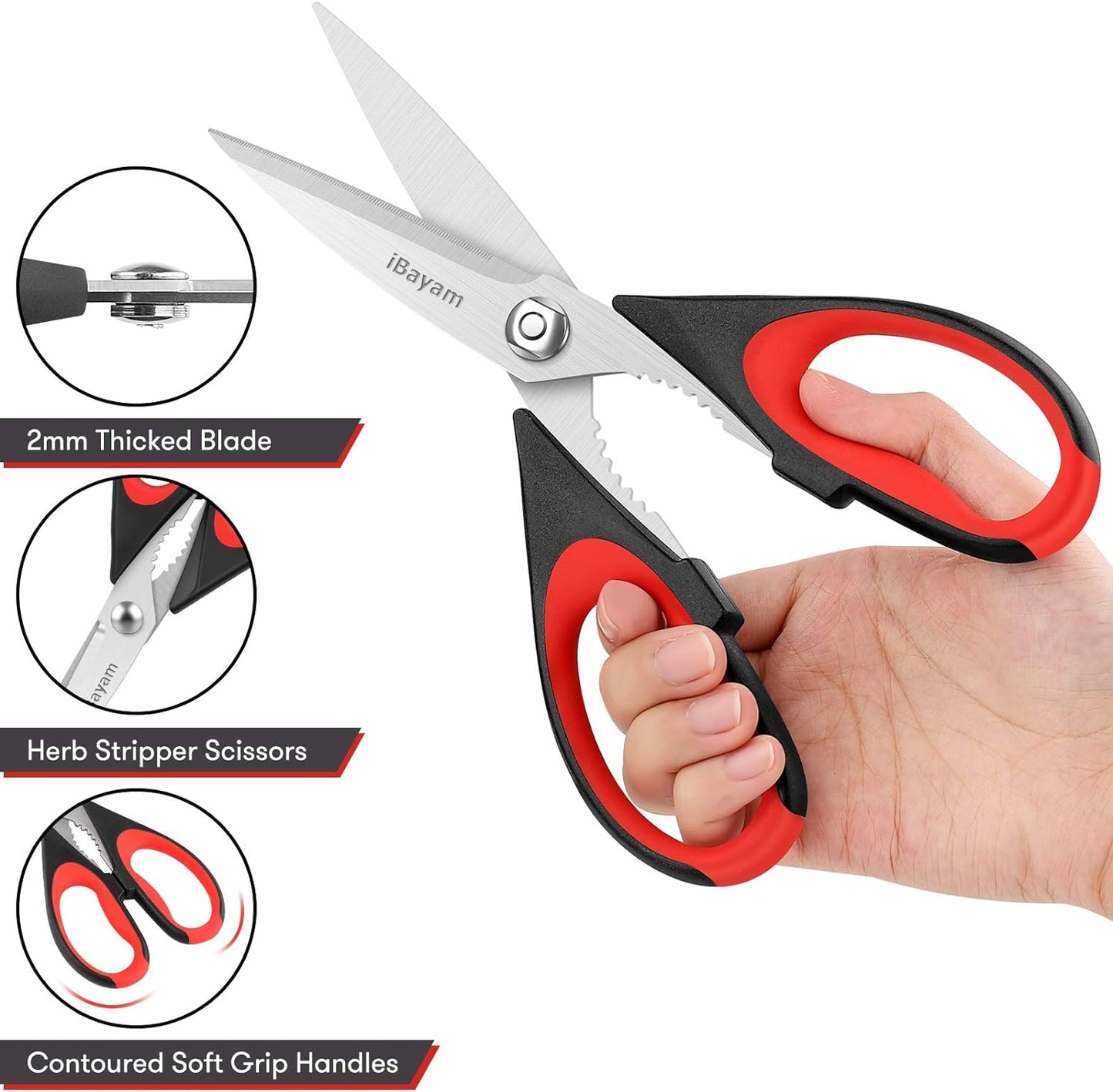 iBayam Premium Kitchen Scissors 2-Pack (Black Red, Black Gray)