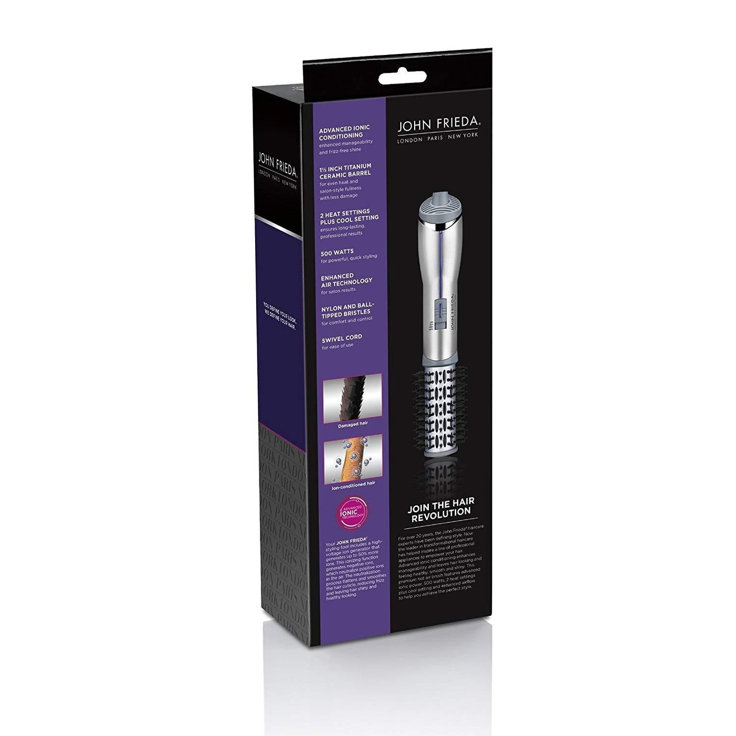 John Frieda Hot Air Brush Frizz Ease 1 1/2 inch barrel JFHA5R / JFHA5NG Salon Shape (Silver)