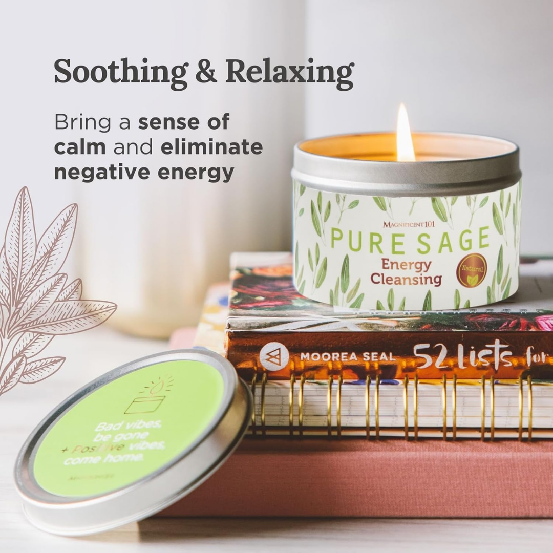 Magnificent 101 Pure Sage Energy Cleansing Candle, 6 oz