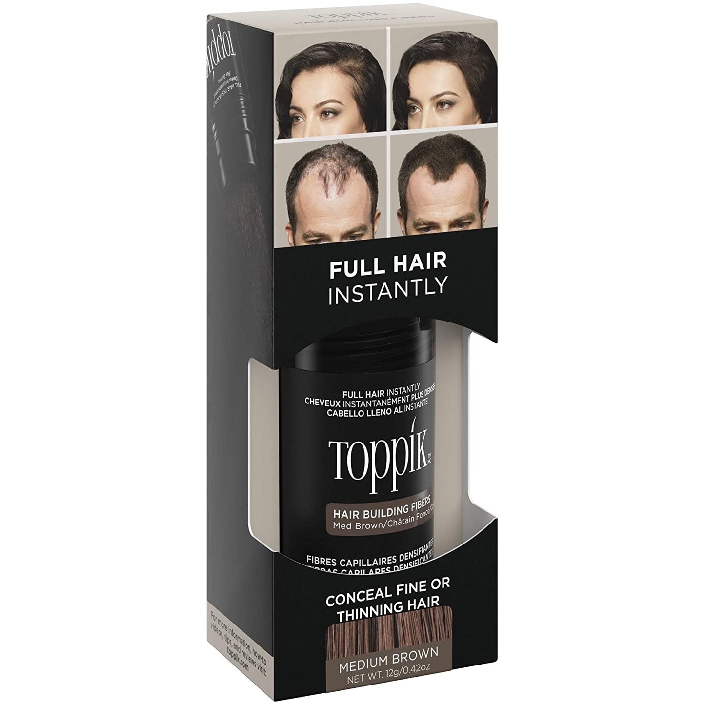 Toppik Hair Building Fibers for Men & Women, Medium Brown, 12 g No Box