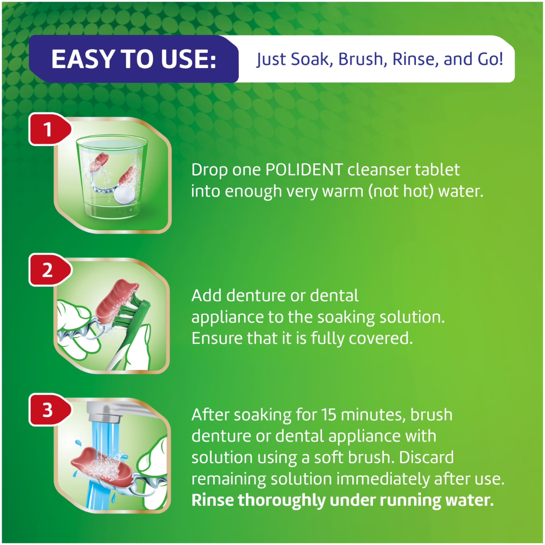Polident Smokers Antibacterial Dental Appliance Cleanser, 90 Tablets