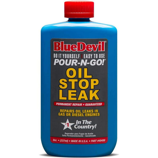 BlueDevil Pour-N-Go Oil Stop Leak, 8 oz. / 237ml, Repairs Oil Leaks in Gas or Diesel Engines