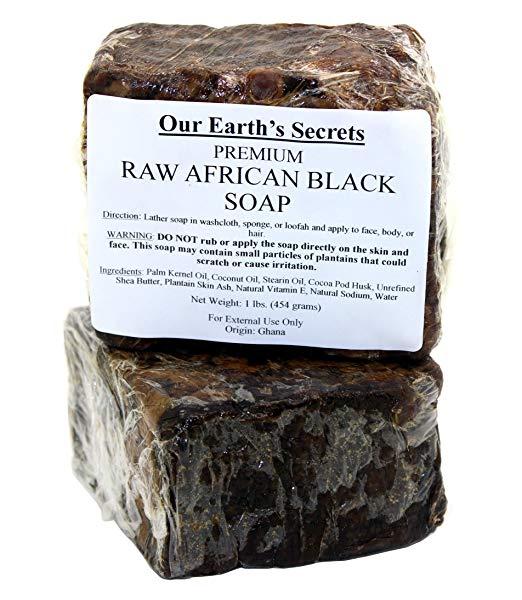 Our Earth's Secrets Premium Raw African Black Soap, 1 lb. / 454g