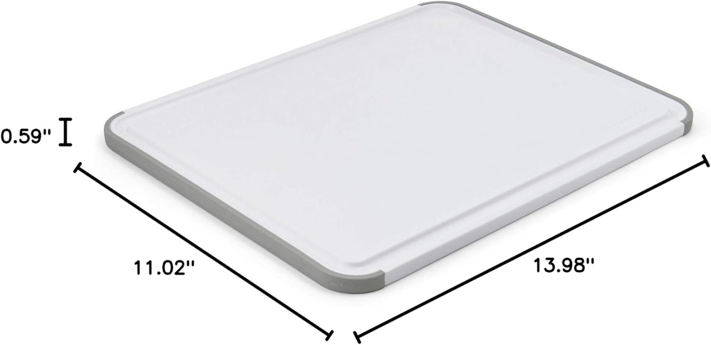 KitchenAid Classic Plastic Cutting Board With Perimeter Trench And Non Slip Edges, Dishwasher Safe, 11 X 14 inch, White And Gray