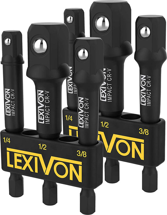 Lexivon 3" Socket Adapter Set Includes 1/4" , 3/8", And 1/2" Drive 2 Pack