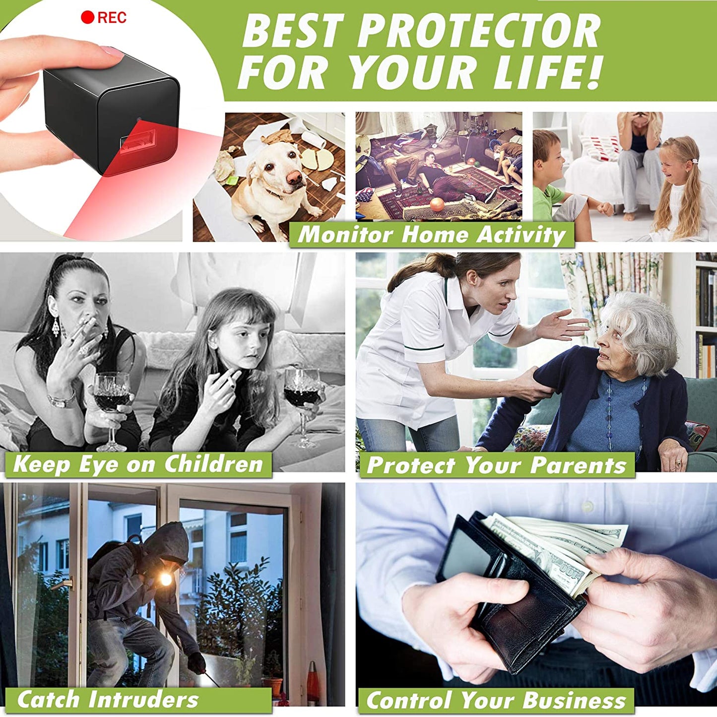 DivineEagle Surveillance USB Charger Camera Full HD 1080p, 90 Degree View