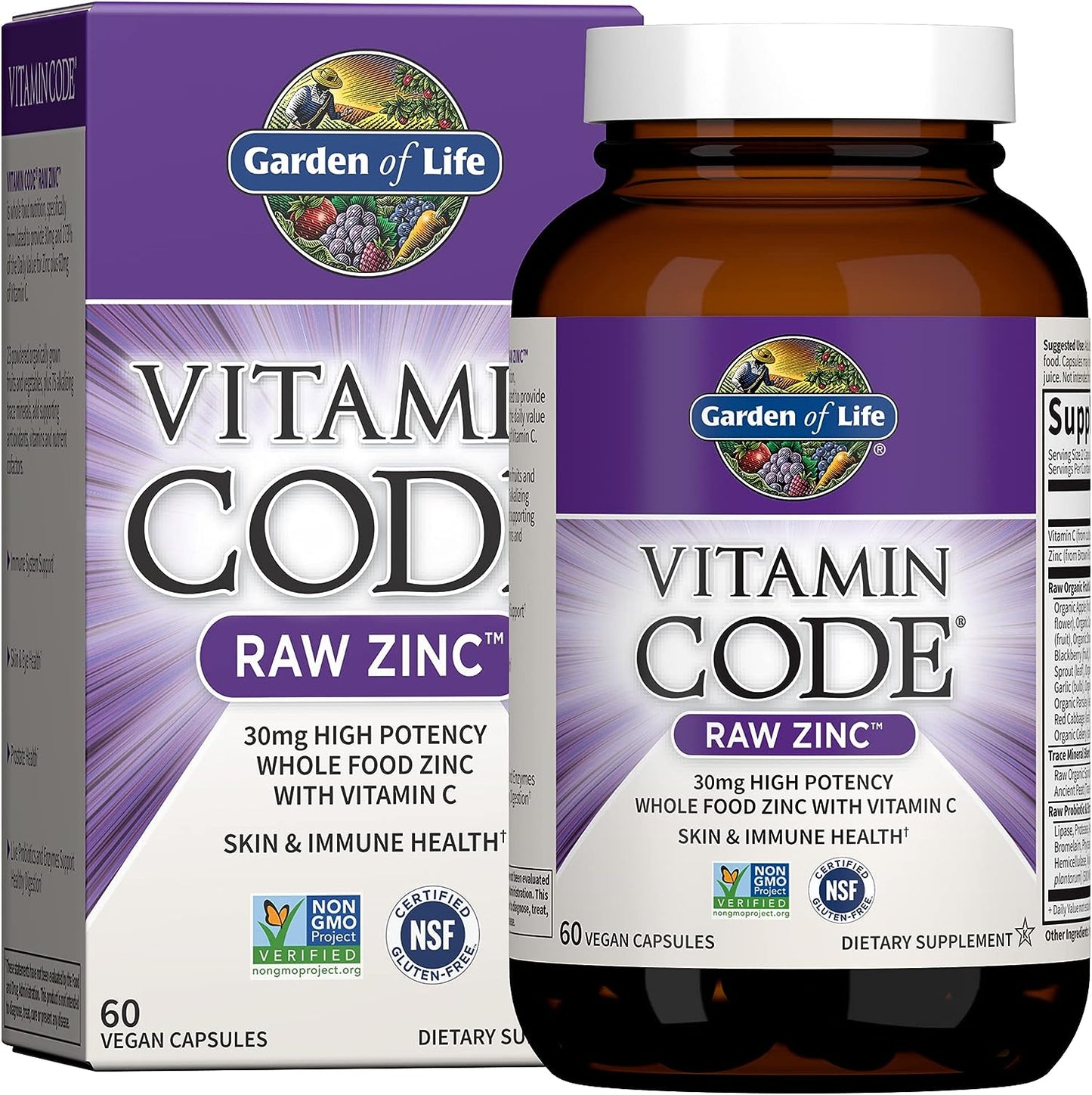 Garden of Life Vitamin Code Raw Zinc 30mg Skin & Immune Health, 60 Capsules