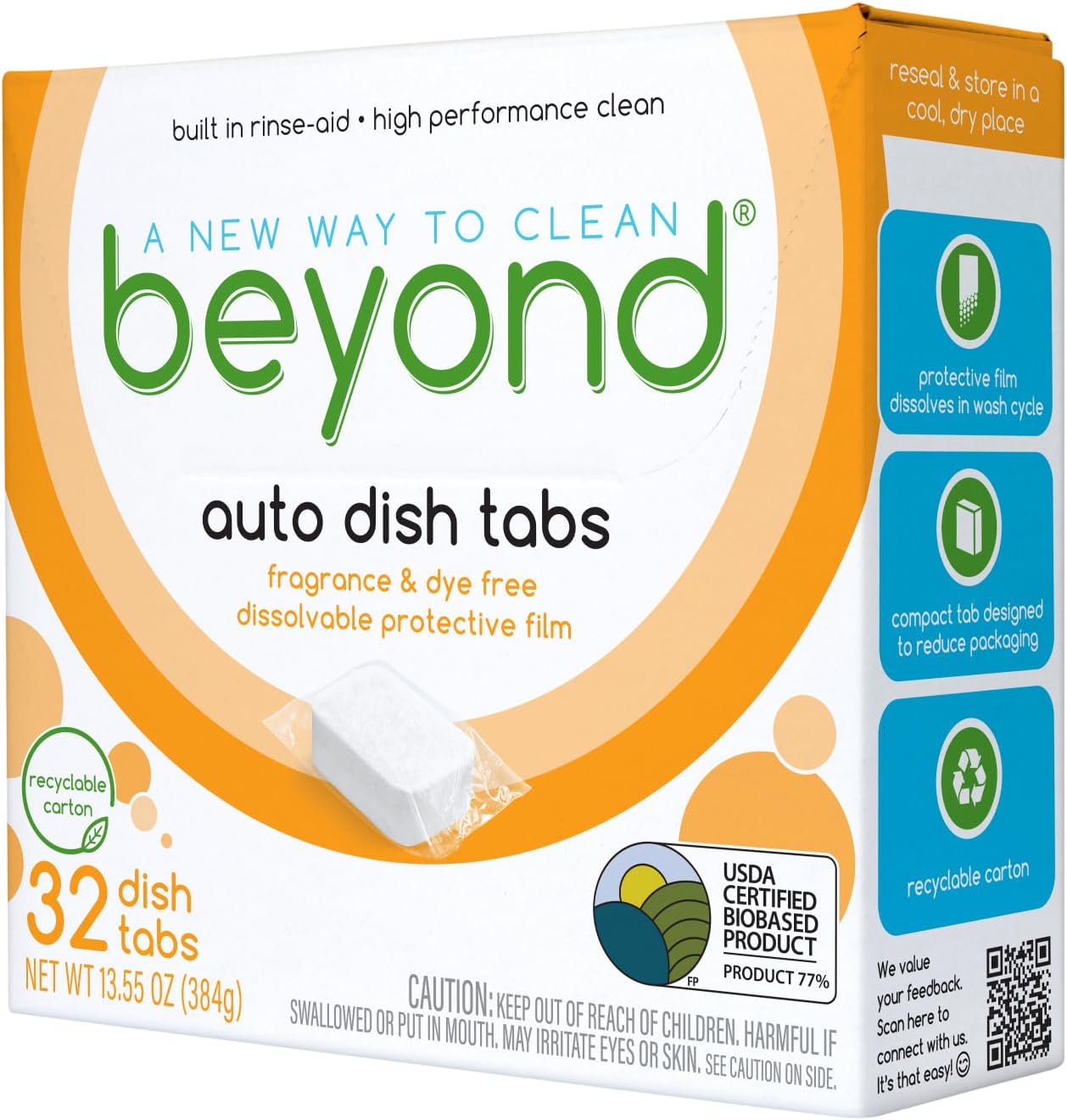Auto Dishwasher Tablet Fragrance & Dye Free, 32 Tablets, 384 g / 13.55 oz