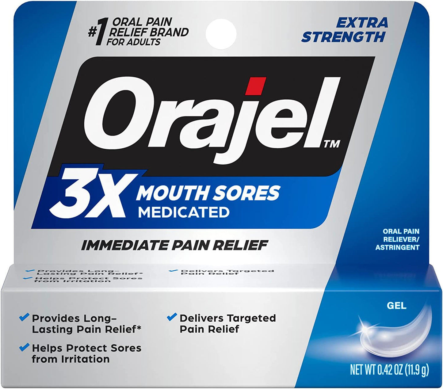 Orajel Extra Strength 3x Medicated For All Mouth Sores Gel 0.42 oz PACKAGING MAY VARY
