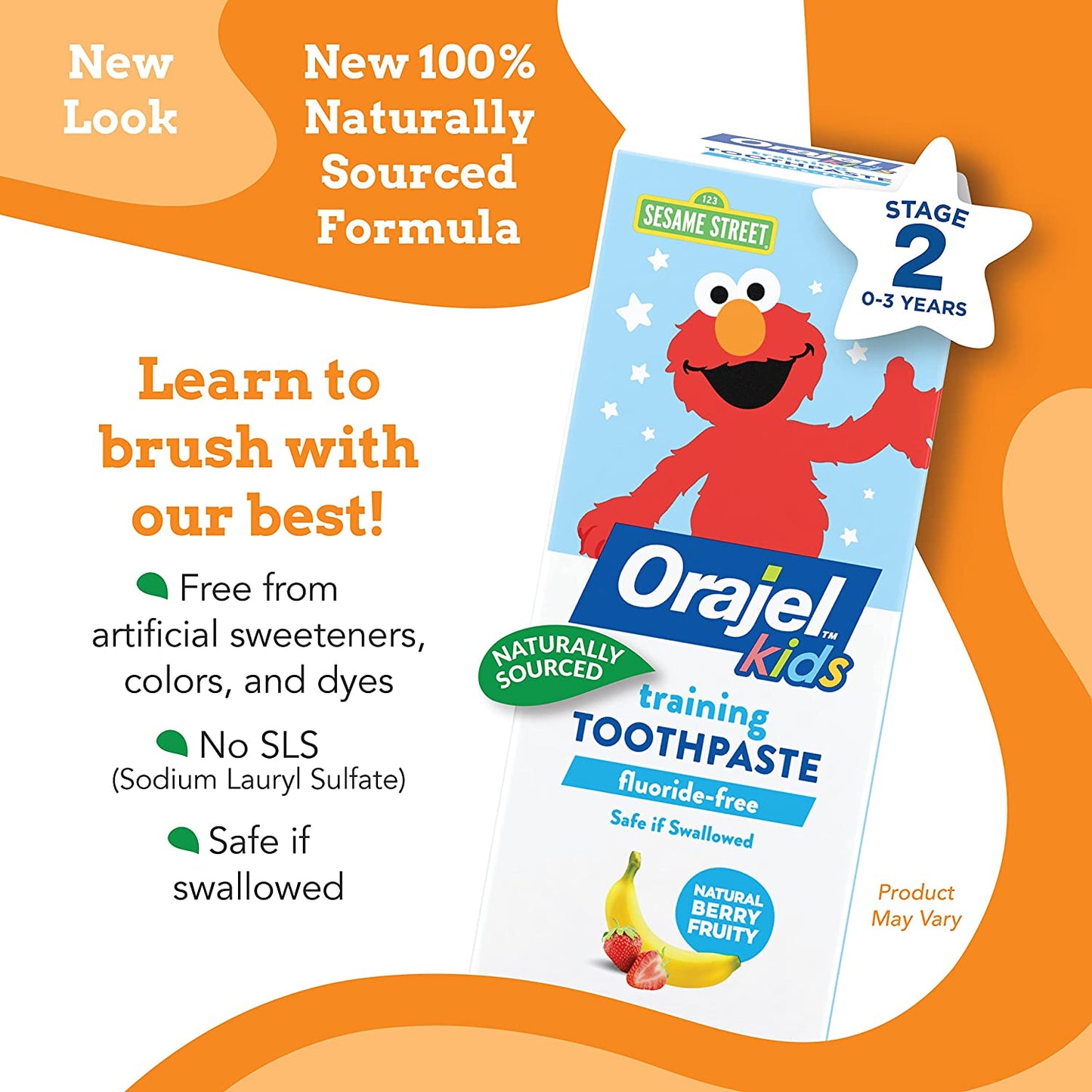 Orajel Kids Elmo Fluoride-Free Training Toothpaste, natural Berry Fruity, 1.5 oz. / 42.5g