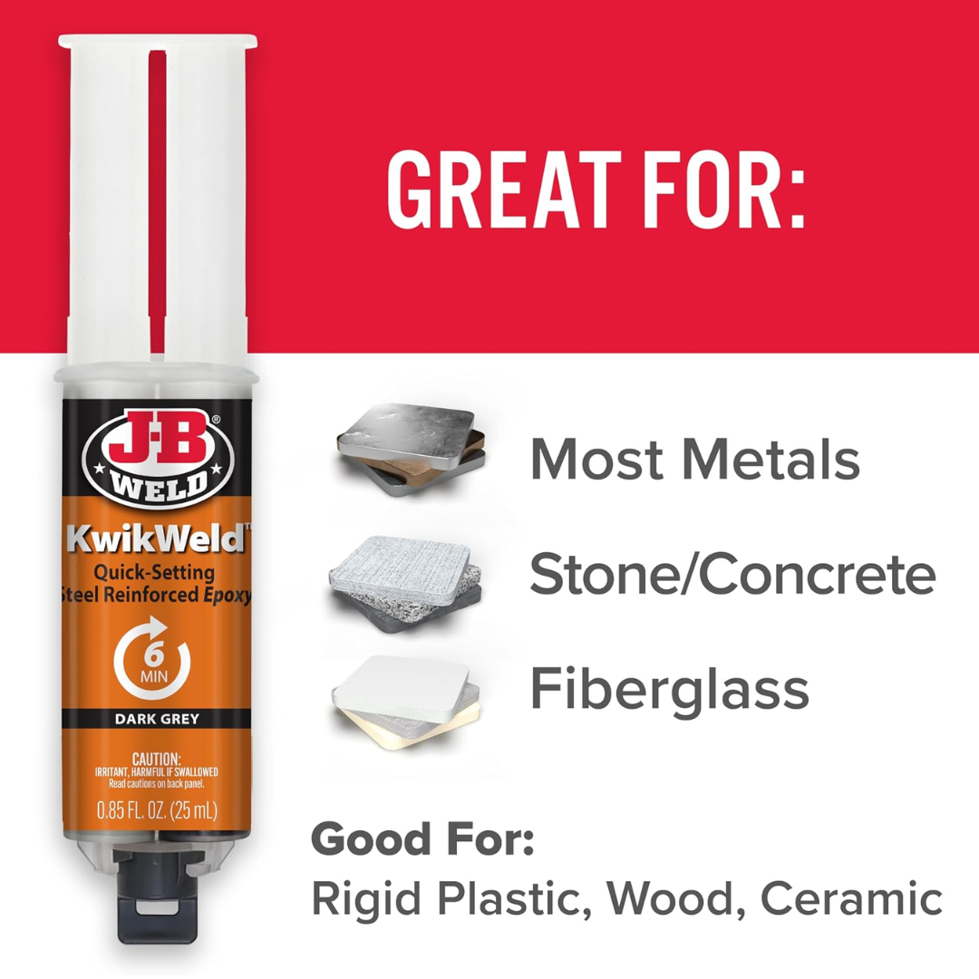 J-B Weld KwikWeld Quick-Setting Steel Reinforced Epoxy Dark Grey, 0.85 oz / 25 ml (50176)