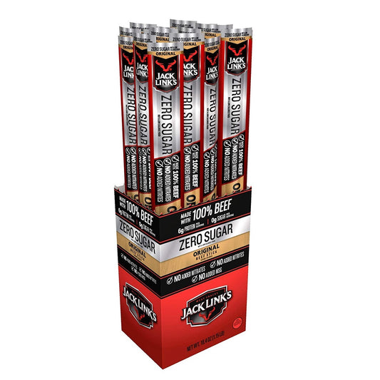 Jack Link's Beef Sticks Zero Sugar, Meat Stick with 6g of Protein Made with 100% Beef, 20 Count PACKAGING MAY VARY