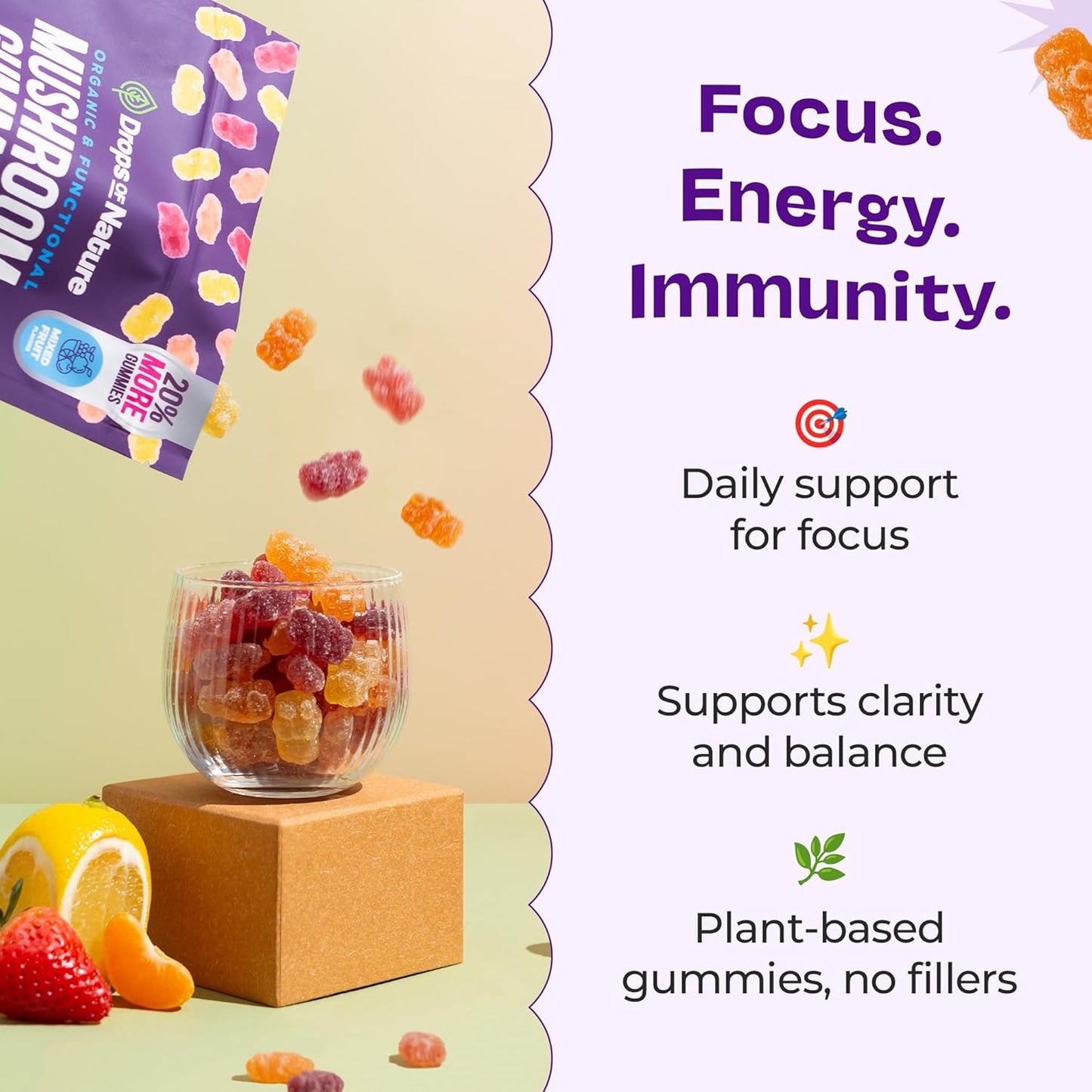 Drops of Nature Organic & Functional Mushroom Gummies with KSM-66 Ashwaganda, 246 g / 8.7 oz