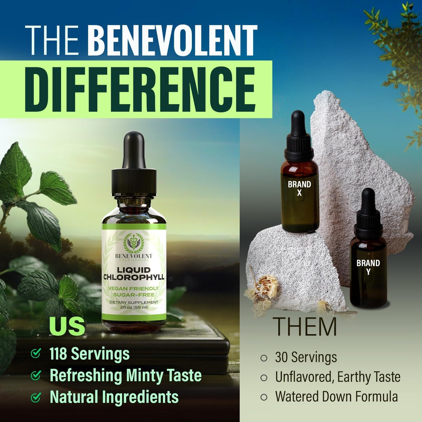 Benevolent Nourishment Liquid Chlorophyll Supplement Minty Flavor 2 fl oz / 59ml