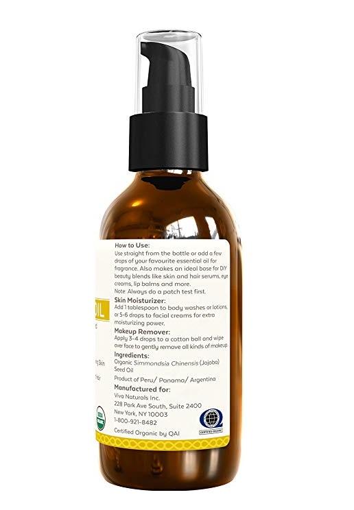 Viva Naturals Organic Jojoba Oil, Golden & Unrefined 4 fl. oz