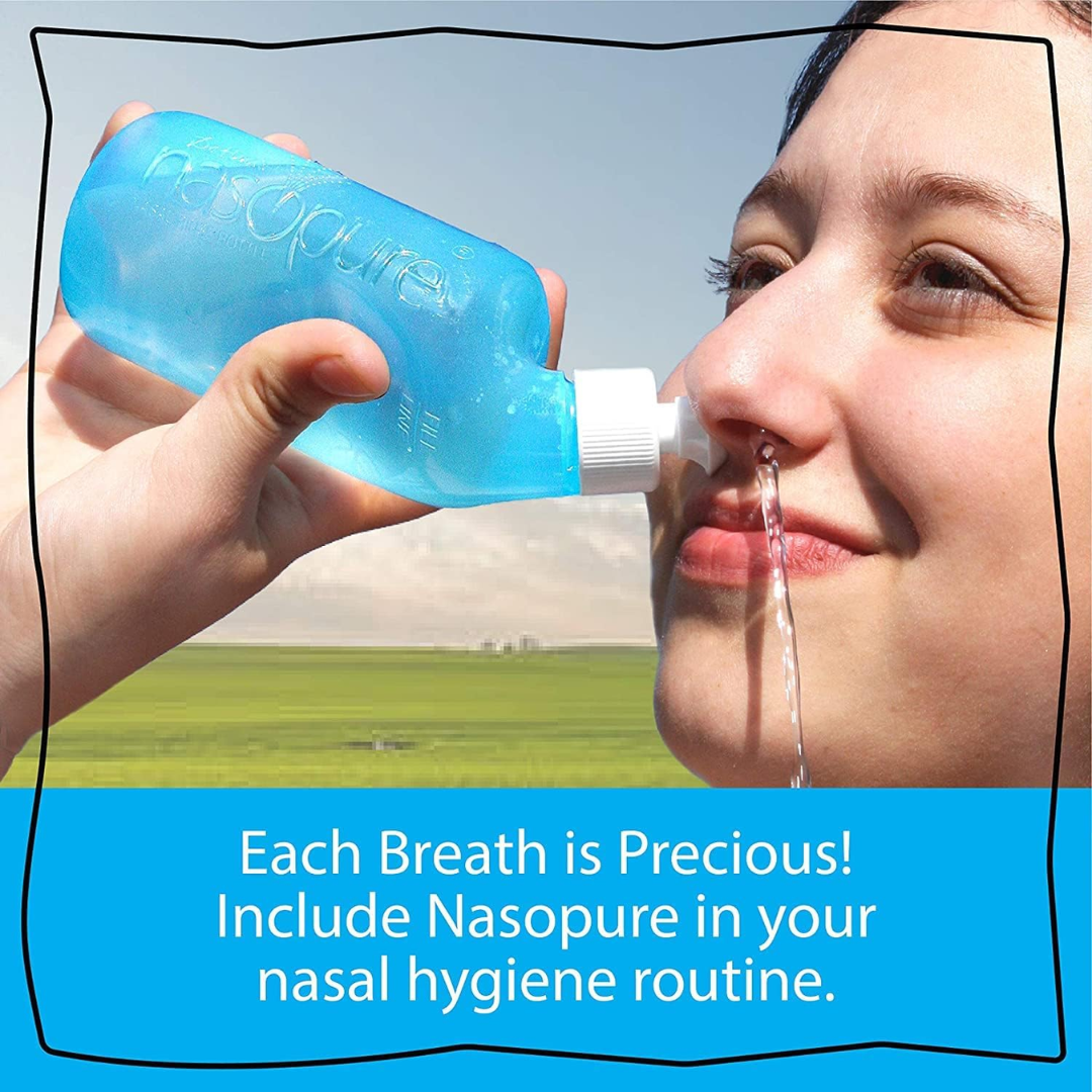 EXPIRY 10/2026 Dr. Hana's Nasopure Nasal Wash System Kit, 8 oz Bottle & Buffered 20 Mixture Packets
