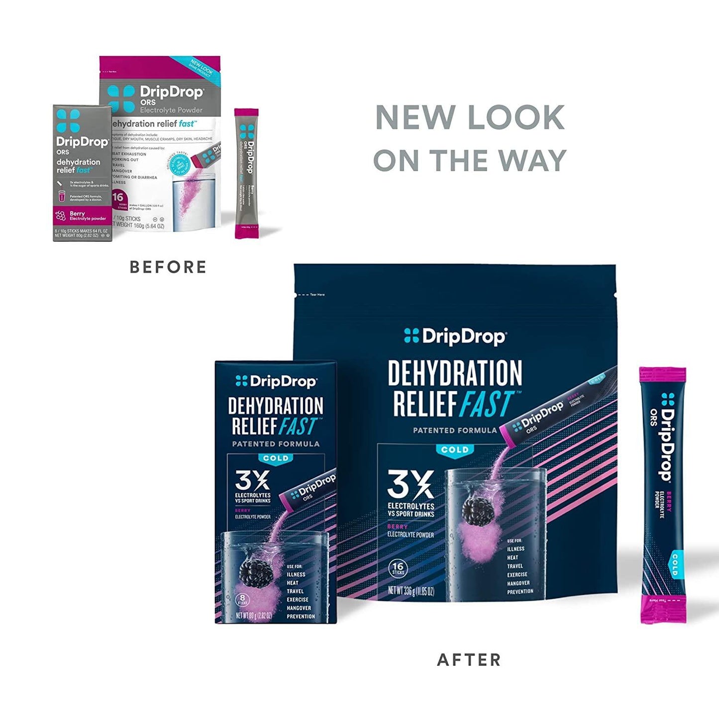 DripDrop ORS Dehydration Relief Fast Electrolyte Powder, Variety Pack (Watermelon, Orange, Berry, Lemon), 32 Sticks