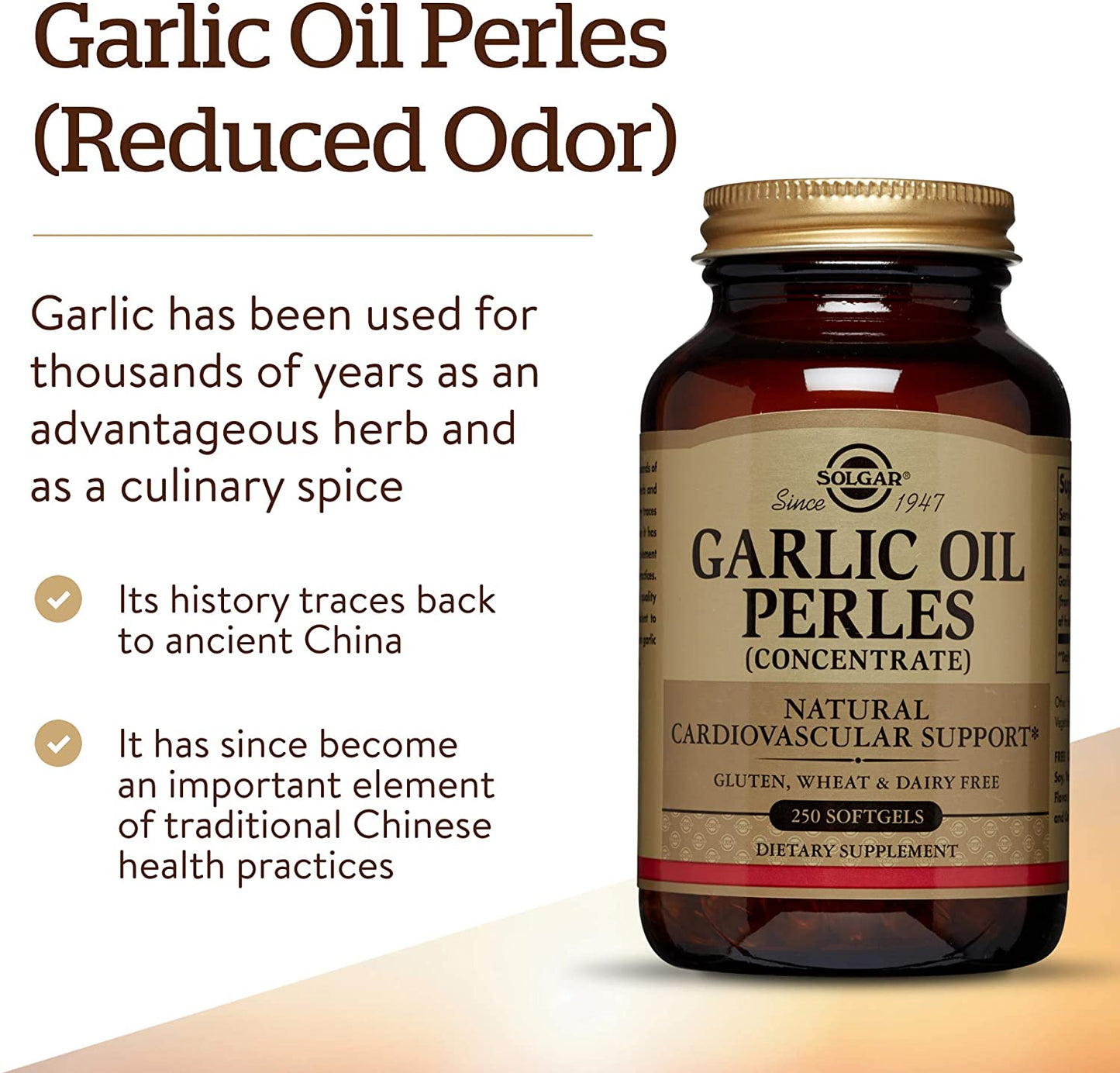 Solgar Garlic Oil Perles, Natural Cardiovascular Support -250 Soft Gels