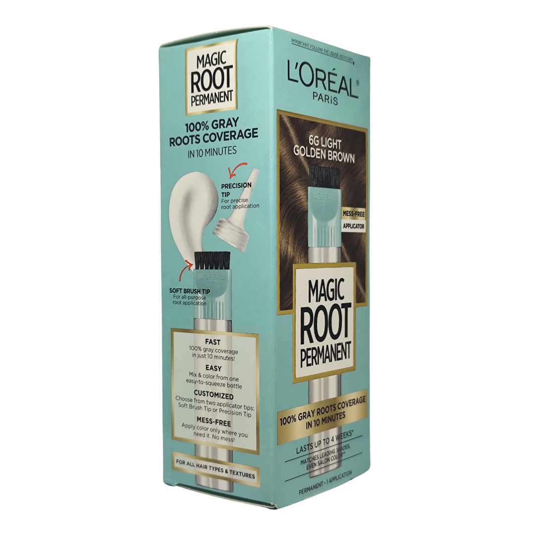Loreal Paris Magic Root Permanent Hair Color, 6G Light Golden Brown, No-Mess Applicator