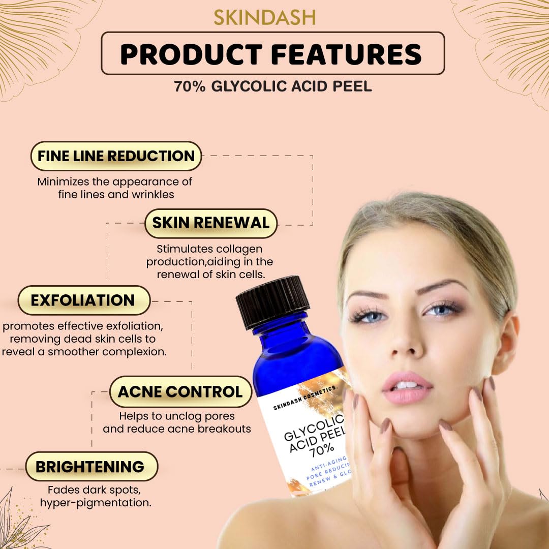 Skindash Cosmetic Glycolic Acid Peel 70% Anti-Aging Pore Reducing 1oz /  30ml