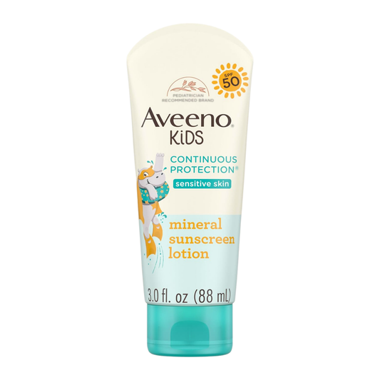 Aveeno Kids Continous Protection Sensitive Skin Mineral Sunscreen Lotion SPF 50, 3 oz / 88 ml