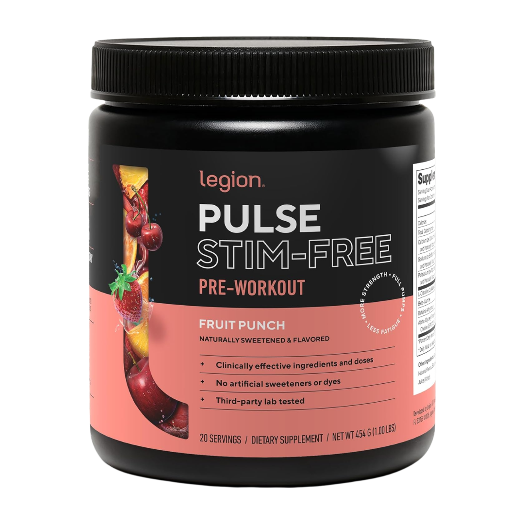 Legion Pulse Stim-Free Pre-Workout Powder Fruit Punch Flavor, 454 g