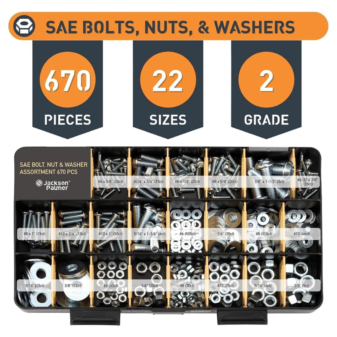Jackson Palmer Hardware Assortment Kit – Screws, Nuts, Bolts & Washers (2,251-Piece)