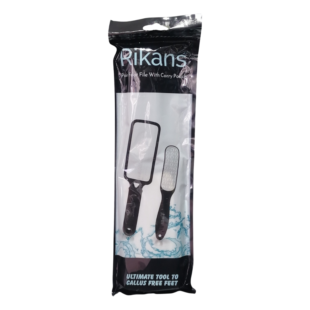 Rikans Pair Foot File with Carry Pouch, Stainless Steel