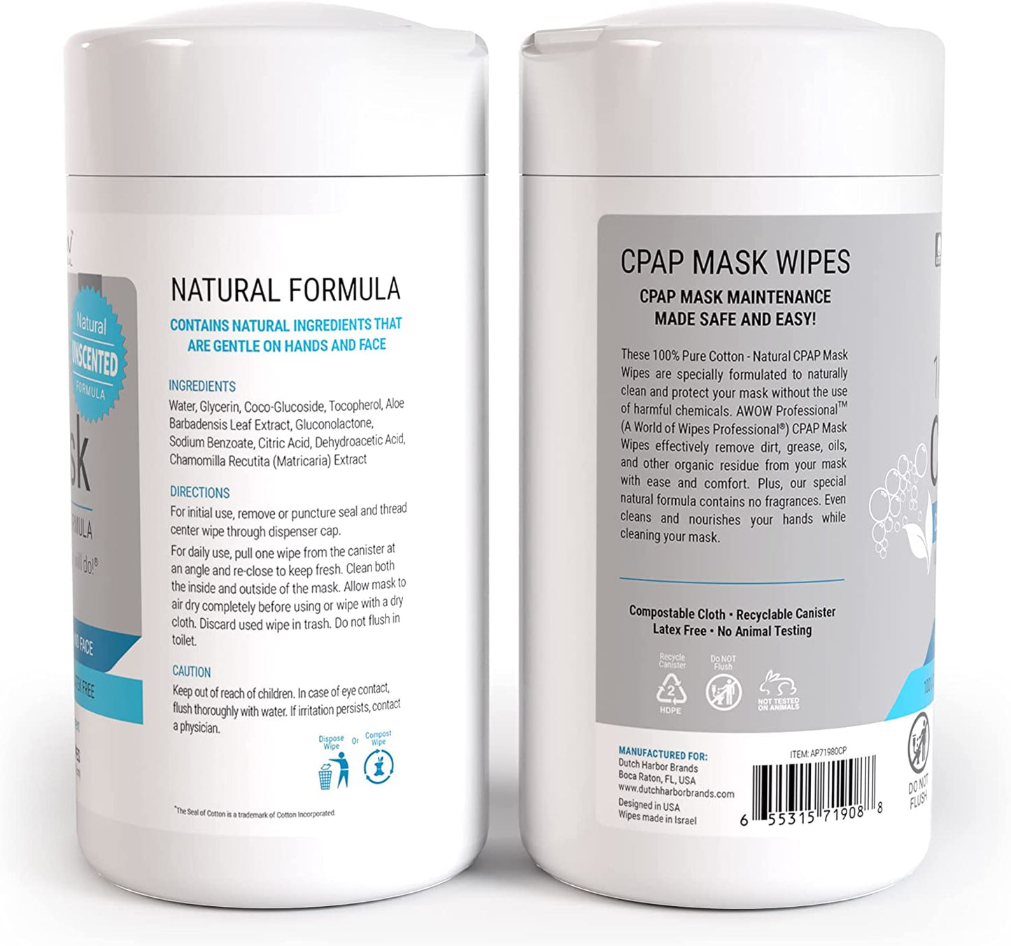 AWow Professional 100% Cotton Cpap Mask Unscented Cleaning Wipes 62Count