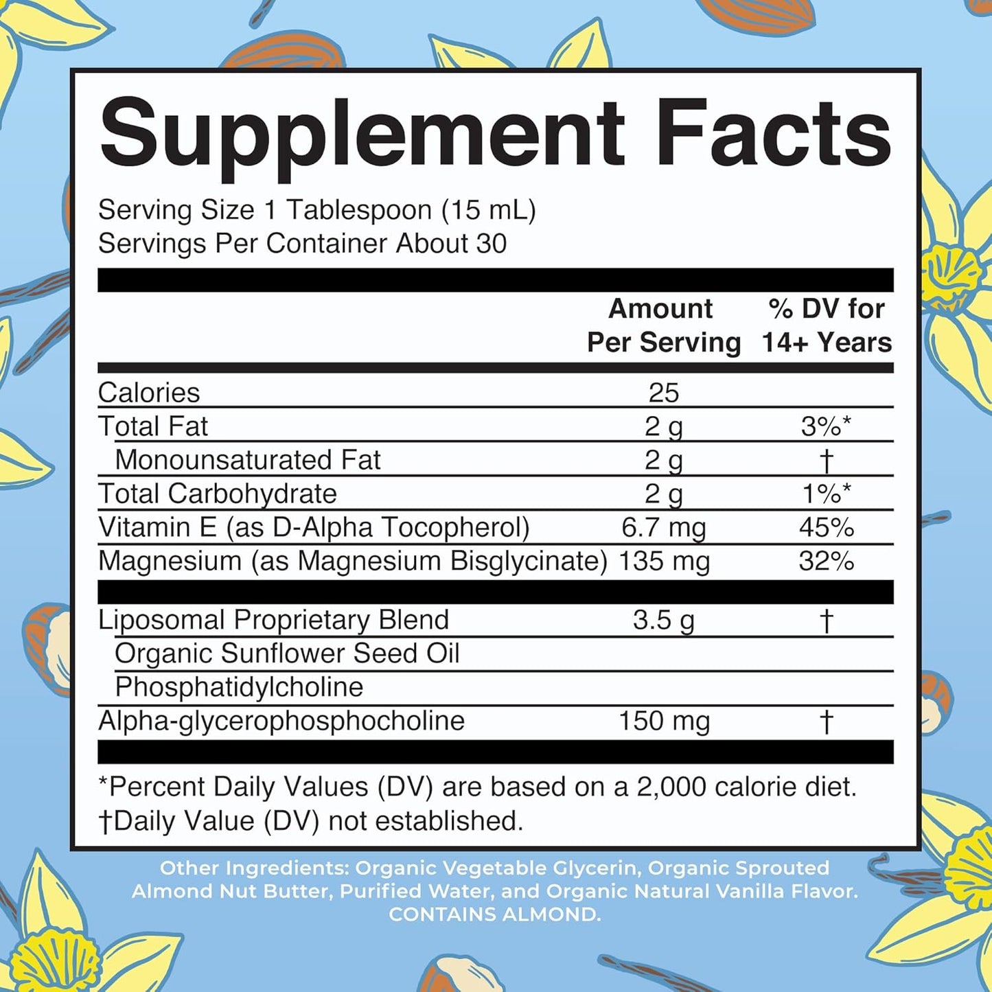 Mary Ruth's Vegan Magnesium Calm Liposomal Liquid Supplement Almond Vanilla, 450 ml / 15.22