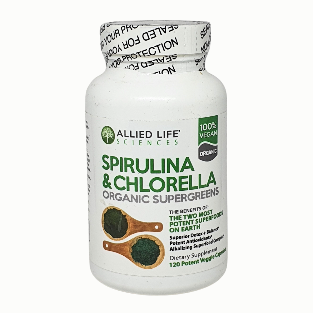 Allied Life Spirulina  & Chlorella Organic Supergreens Supplement 120 Capsules