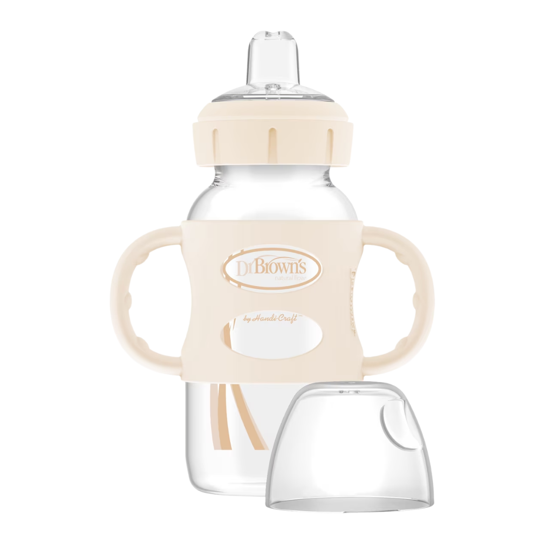 Dr. Brown's Milestones Wide-Neck Sippy Spout Bottle with Silicone Handles 6m+ Ecru, 9 oz / 270 mL