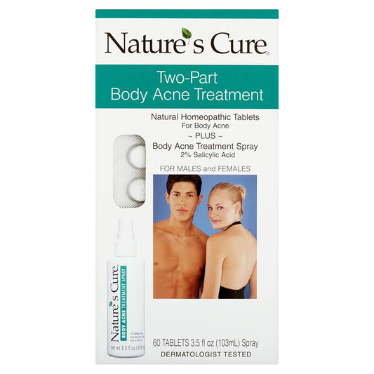 Nature's Cure Two-Part Body Acne Treatment 60 Tablets 3.5 fl oz / 103 ml Spray