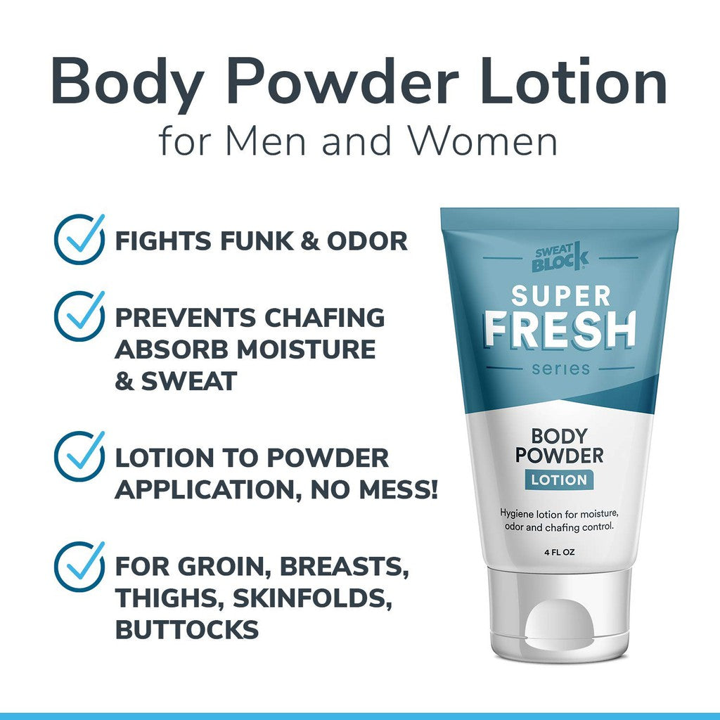 SweatBlock Super Fresh Body Powder Lotion For Men and Women, 4 fl.oz