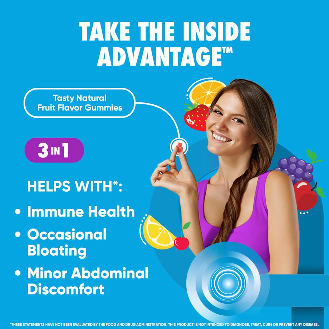 Schiff Digestive Advantage Daily Probiotics 3in1 Natural Fruit Flavors, 80 Gummies