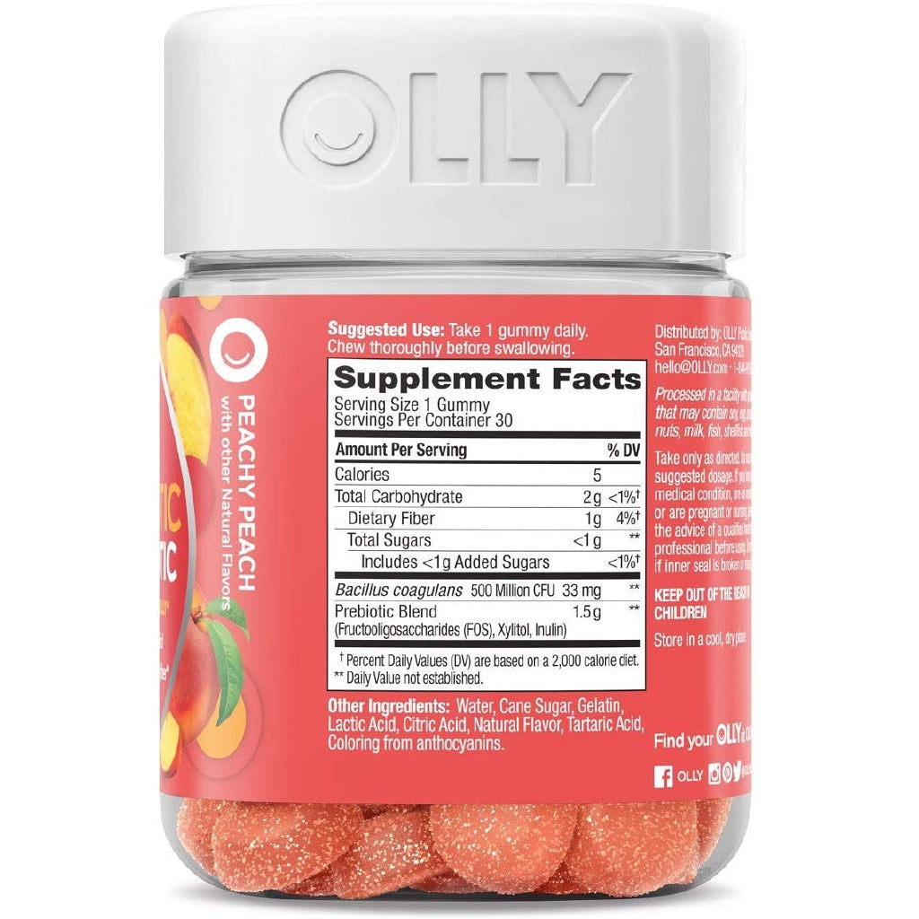 OLLY Probiotic + Prebiotic Peachy Peach (30 Gummies),