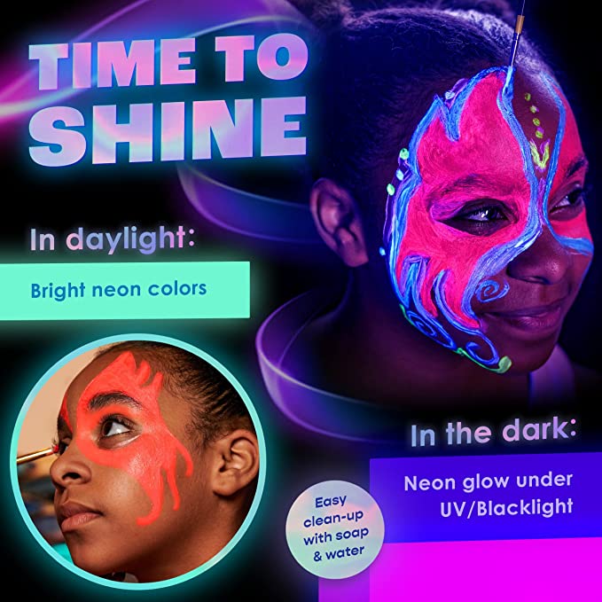 Neon Nights 8x UV Body And Face Paint Set Glow Makeup Kit 5.6 Fl Oz (160g)