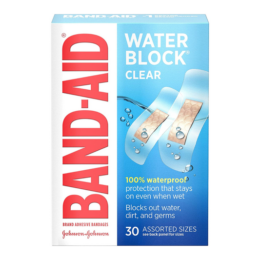 Band-Aid Water Block Clear 100% Waterproof - 30 Assorted Sizes