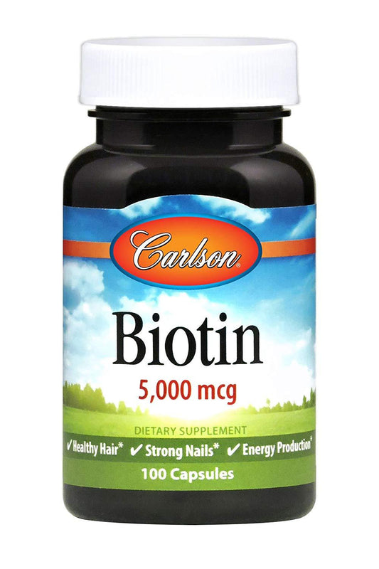 Carlson Biotin 5 mg / 5000 mcg 100 Capsules  for Healthy Hair, Skin, Nails