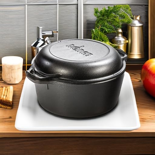 Lodge 5 Quart Cast Iron Double Dutch Oven with 10 1/4 Inch Skillet Cover, 1 Piece