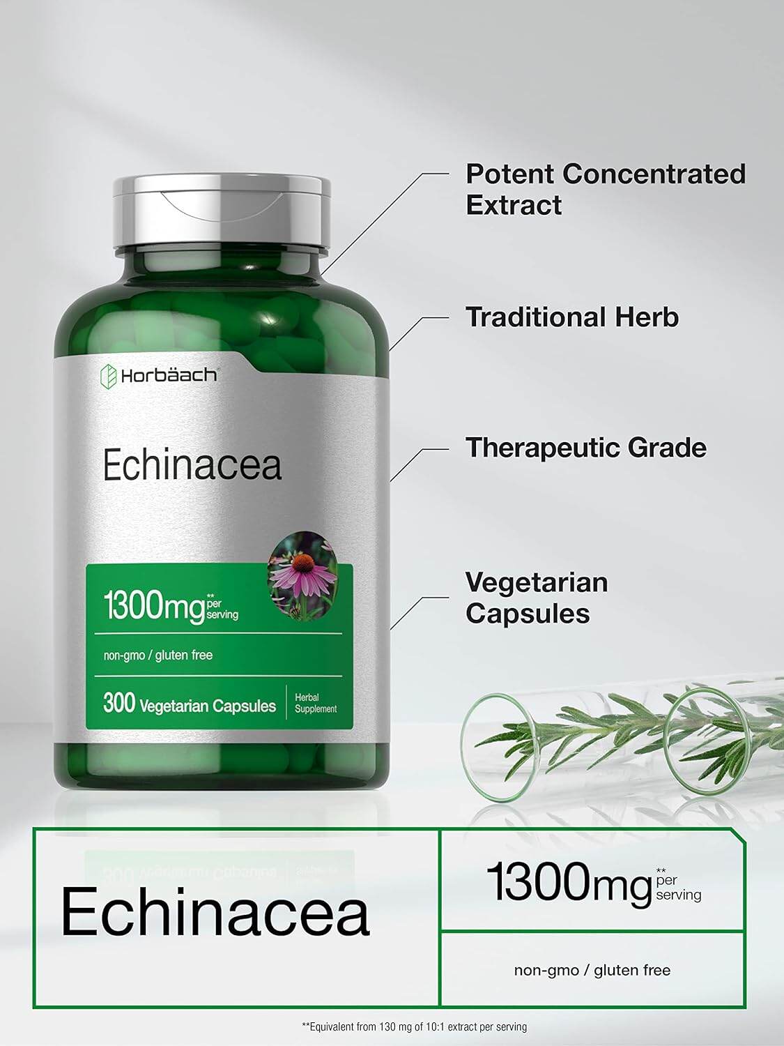 Horbaach Echinacea 1300mg Supplement 300 Vegetarian Capsules